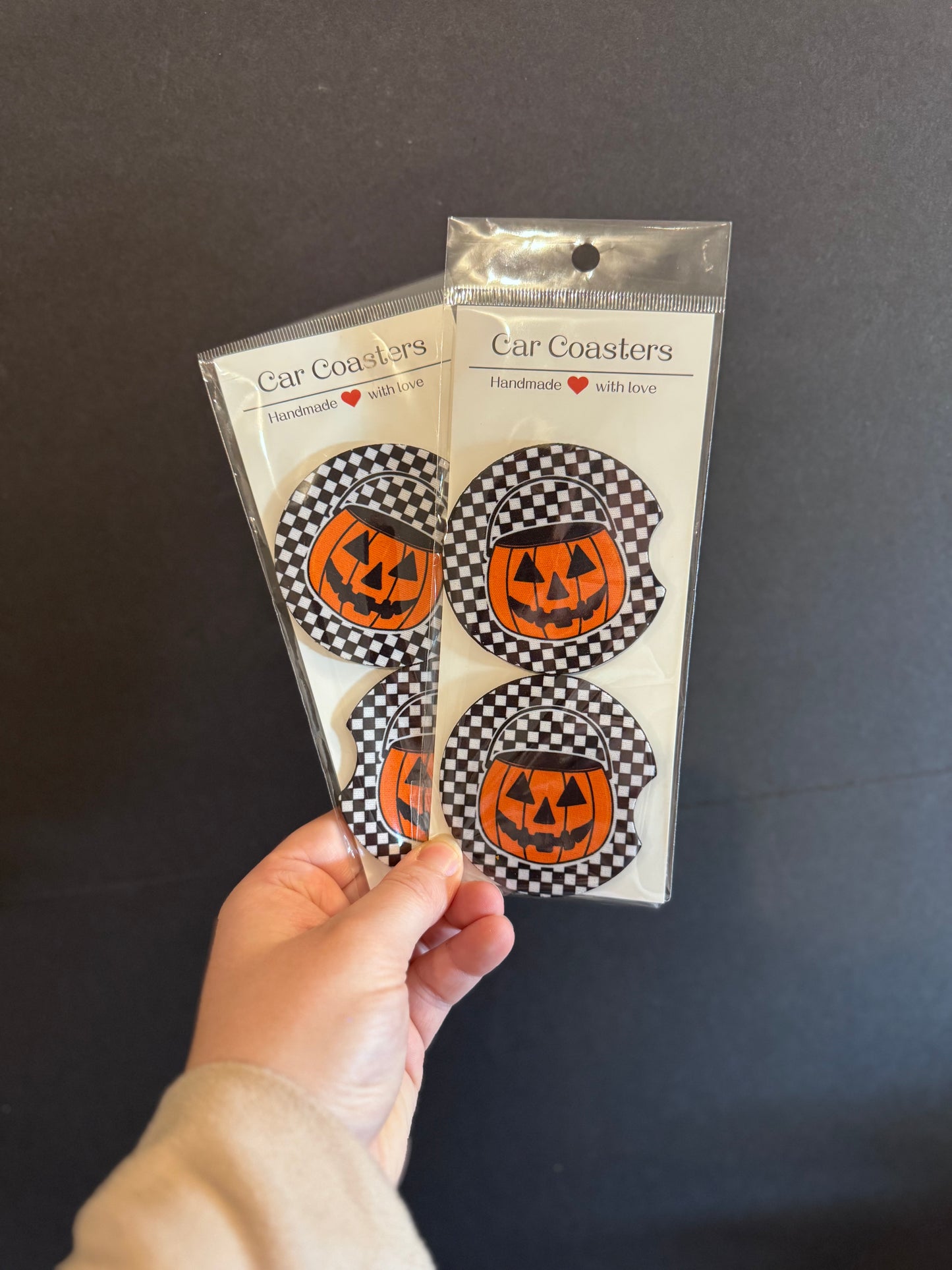 Checkered pumpkin coasters